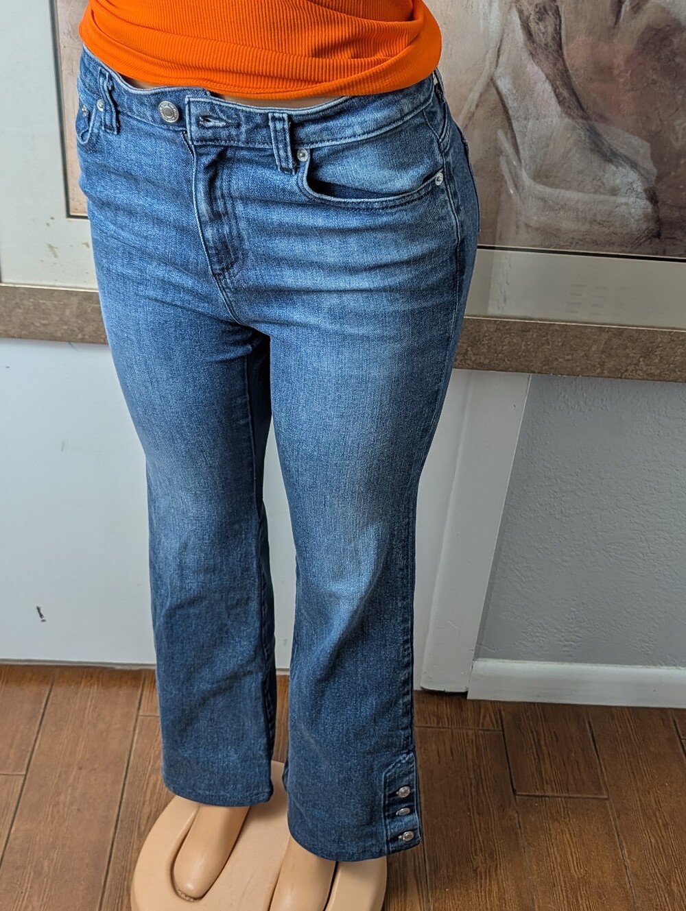 MICHAEL Michael Kors High Rise Button Hem Flare Jeans Medium Wash Size 4